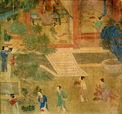 Frauen beim Blätterernten, 1500 von Chinese School